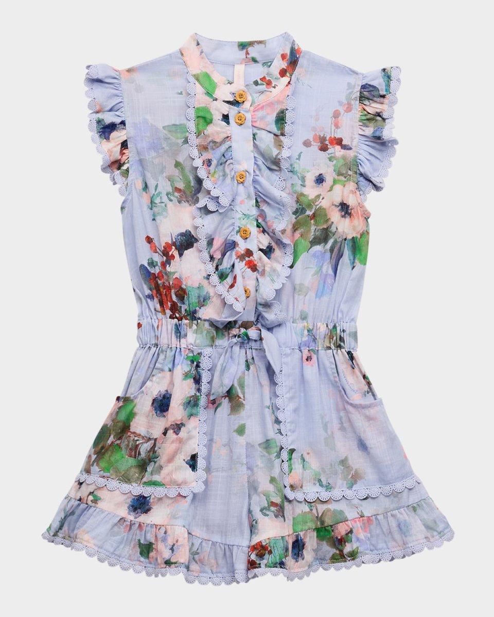 Girl's Everley Frill Floral-Print Playsuit, Size 1-12